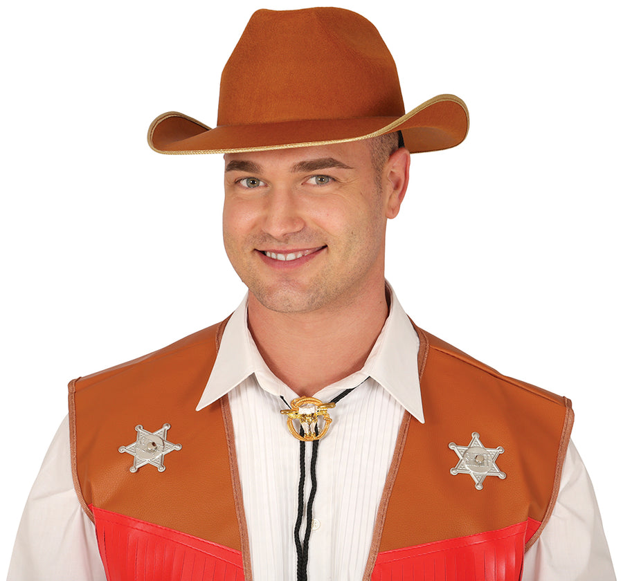 Cowboyhut für Erwachsene braun mit Kinnband