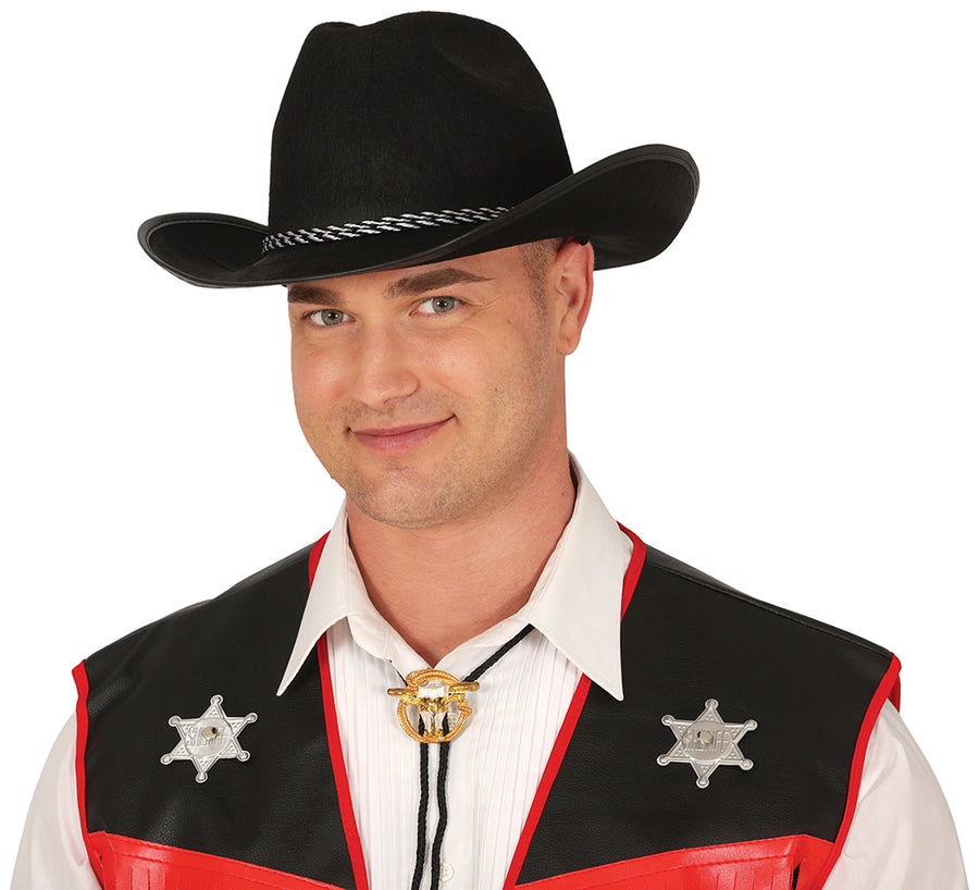 Cowboyhut für Erwachsene schwarz mit Kordel