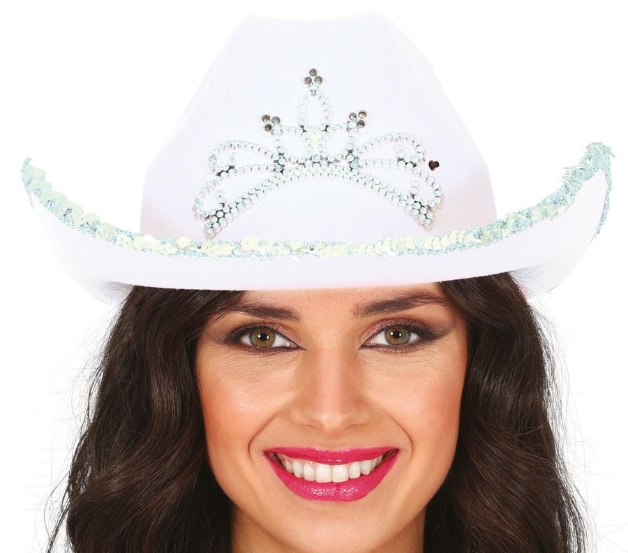 Cowboyhut für Damen mit Strass Tiara Motiv