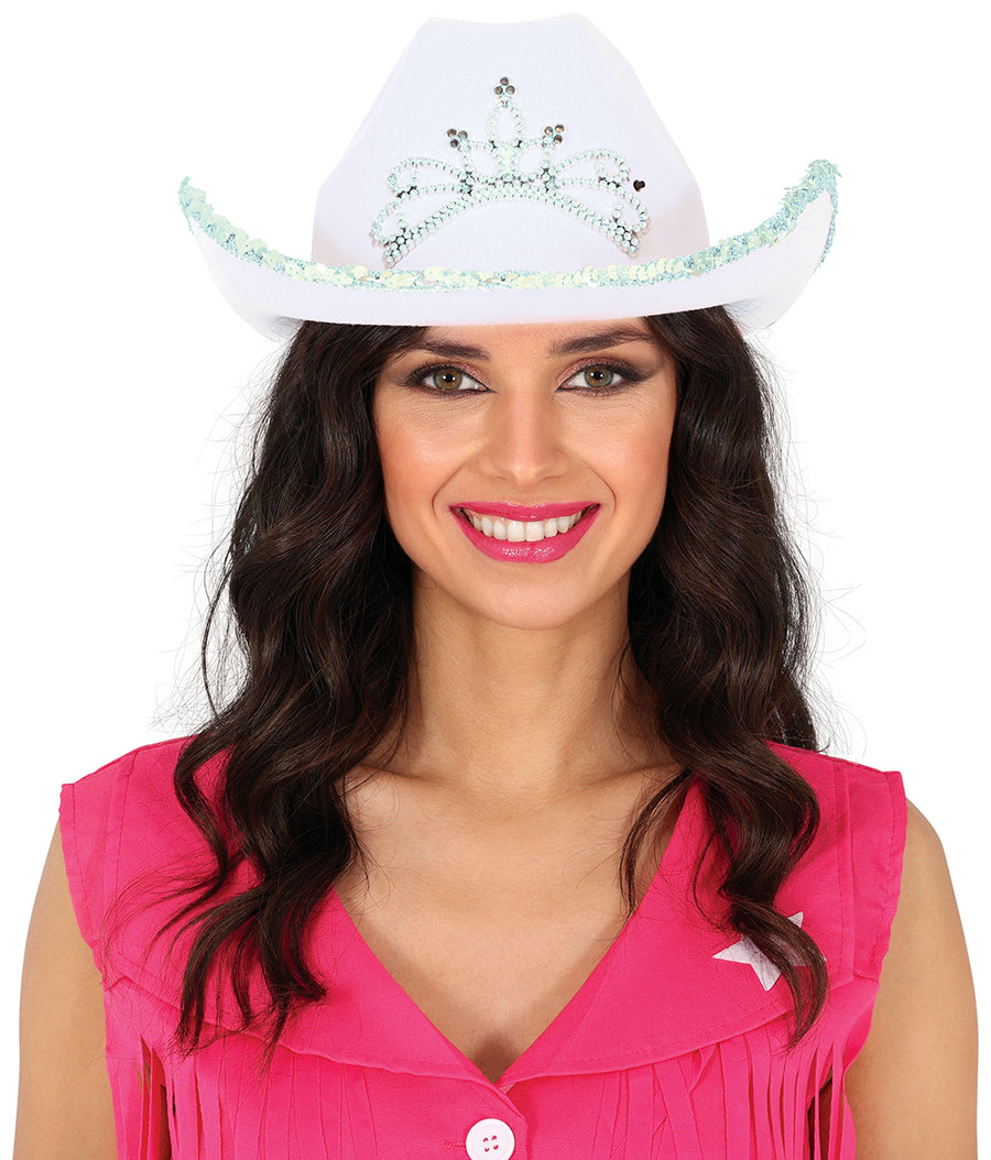 GP13581 – Cowboyhut Karneval Weiß Strass – Farbe: Weiß, Pink, Ansicht 2