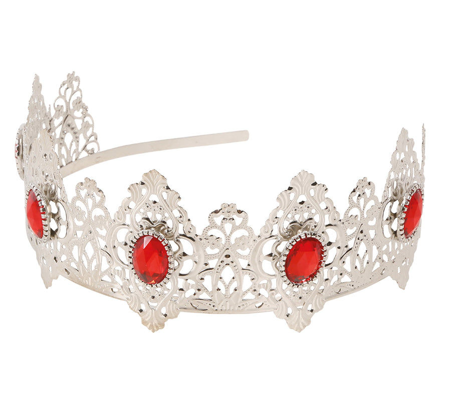 GP13585 – Prinzessin Diadem Krone Silber Rot – Farbe: Silber, Ansicht 2