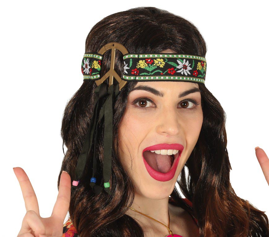 GP13604 – Hippie Stirnband Retro 60s Blumen – Farbe: Mehrfarbig