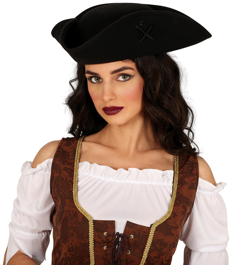 GP13613 – Piratenhut Dreispitz Kostüm Accessoire – Farbe: Schwarz, Ansicht 2