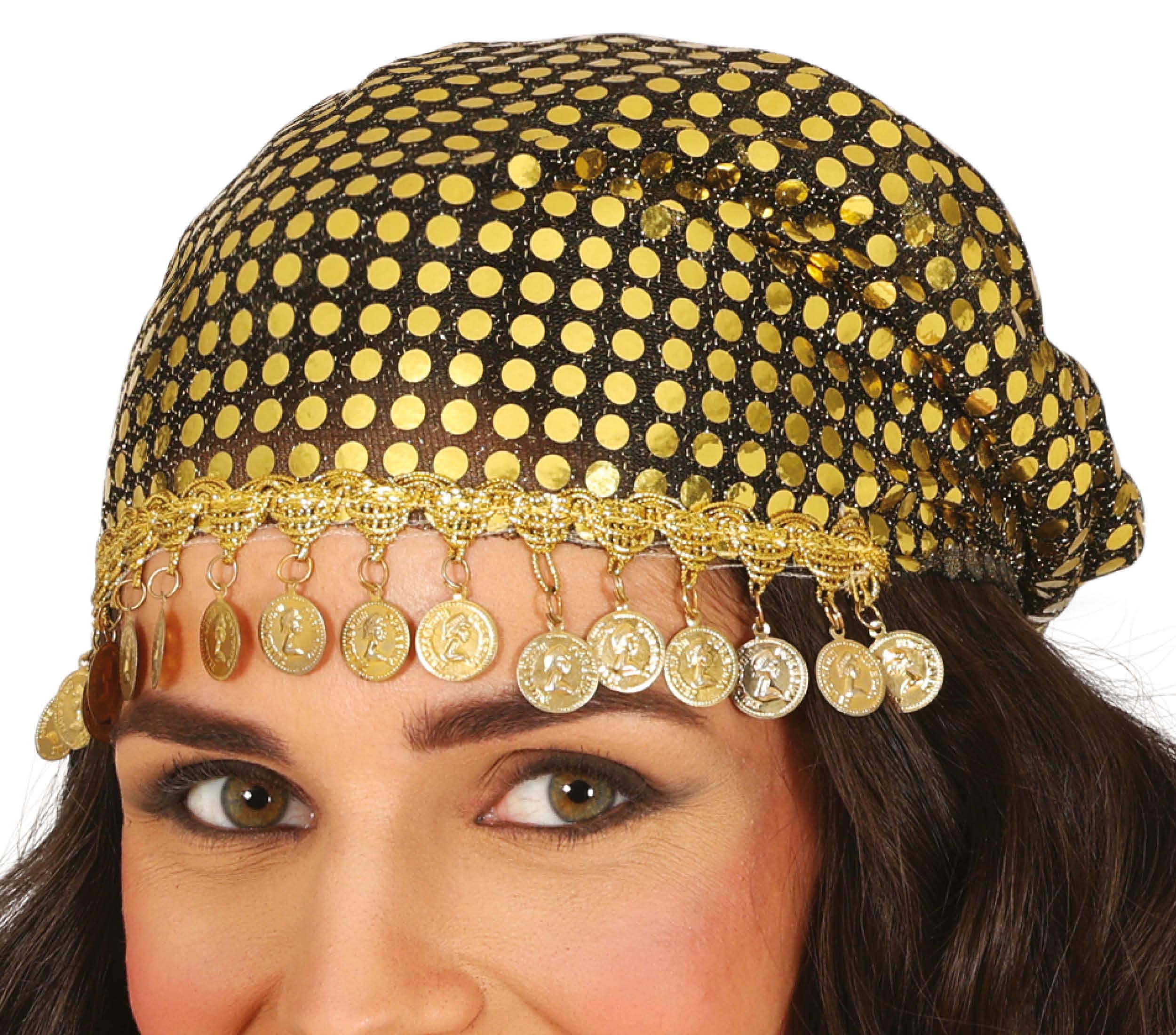 GP13741 – Karneval Wahrsagerin Kopfbedeckung Mit Goldmünzen – Farbe: Gold