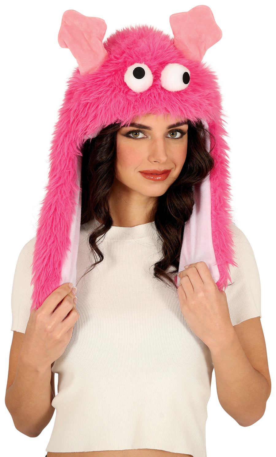 Monster Mütze für Erwachsene pink mit Kulleraugen
