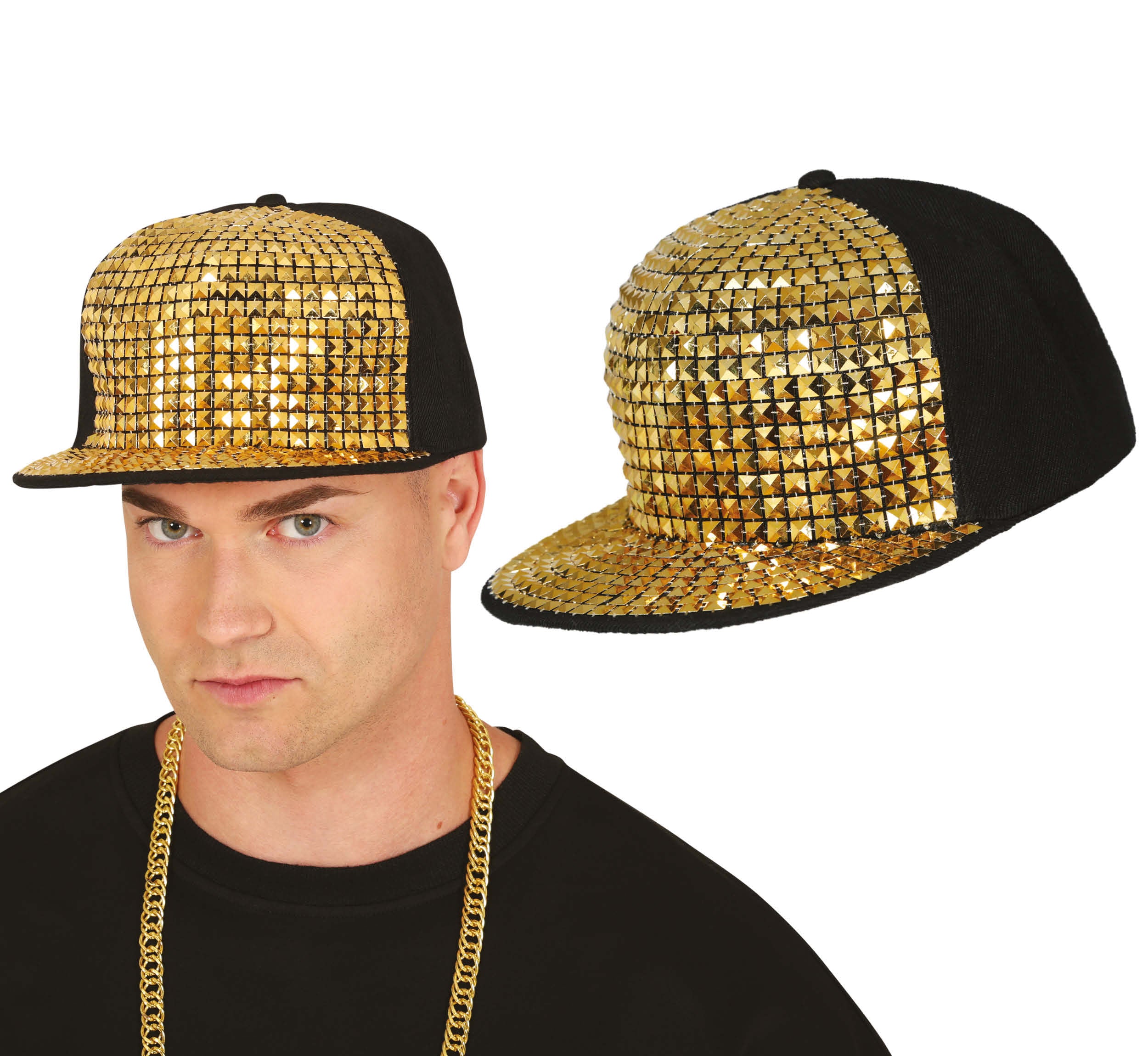 GP13789 – 90s Goldene Hip Hop Mütze – Farbe: Gold / Schwarz