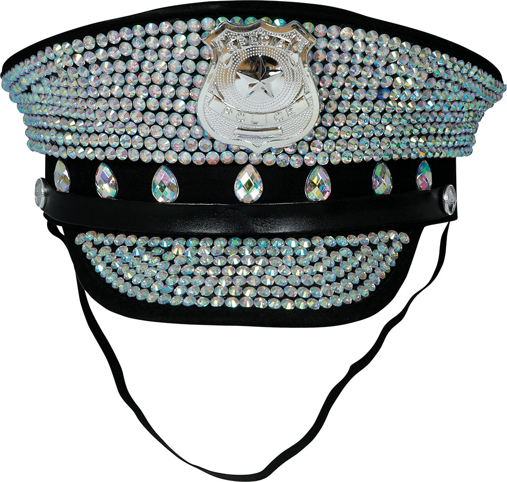 GP13790 – Karneval Polizei Diamanten Mütze – Farbe: Silber / Schwarz