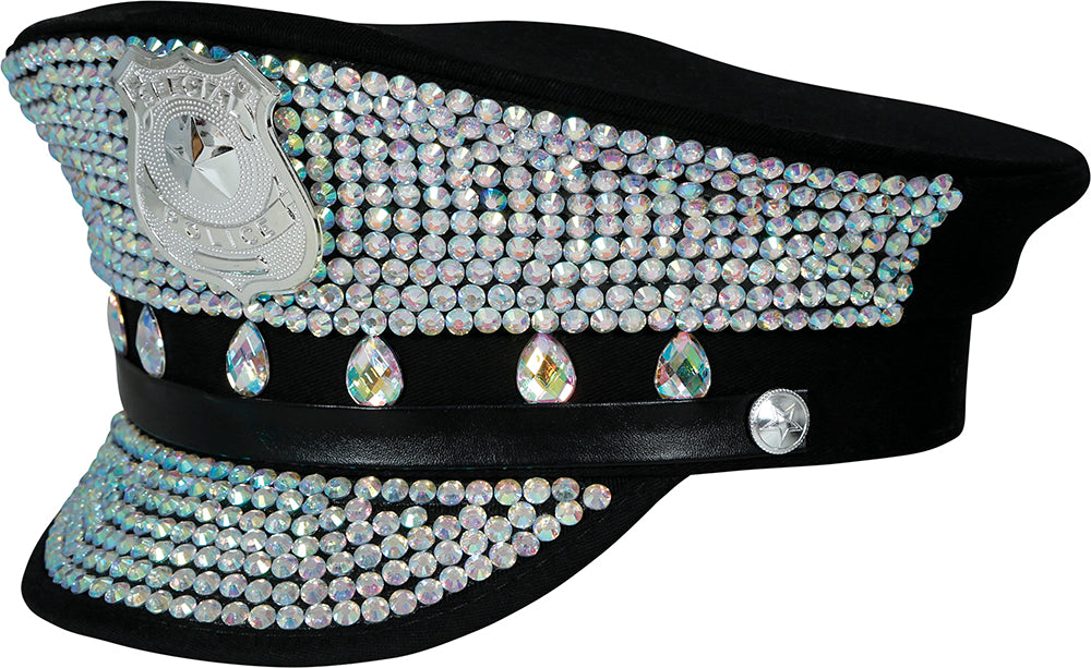 GP13790 – Karneval Polizei Diamanten Mütze – Farbe: Silber / Schwarz