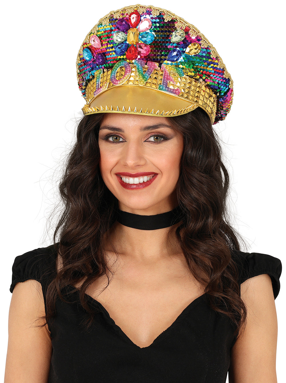 GP13793 – Karneval Cap Bunte Juwelen – Farbe: Gold / Mehrfarbig