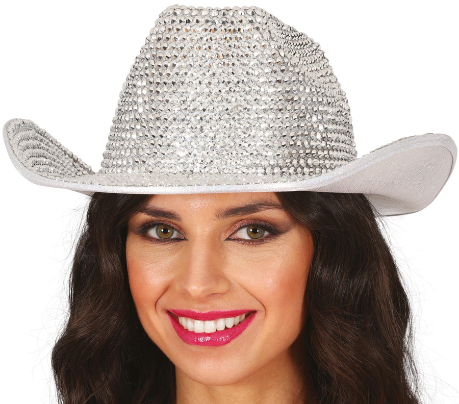 Glitzer Cowboyhut für Erwachsene silber