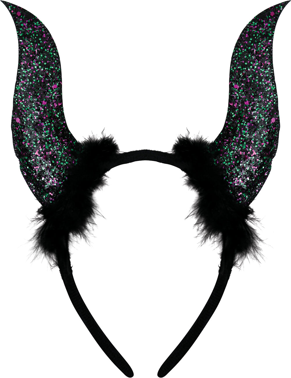 GP26644 – Teufelshörner Haarreif für Damen mit Glitzer – Farbe: Schwarz