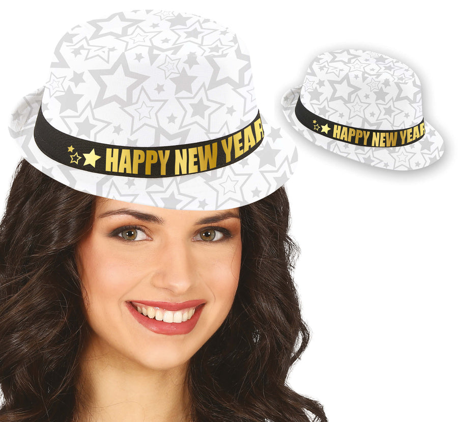 Silvester Hut für Erwachsene weiß Happy New Year