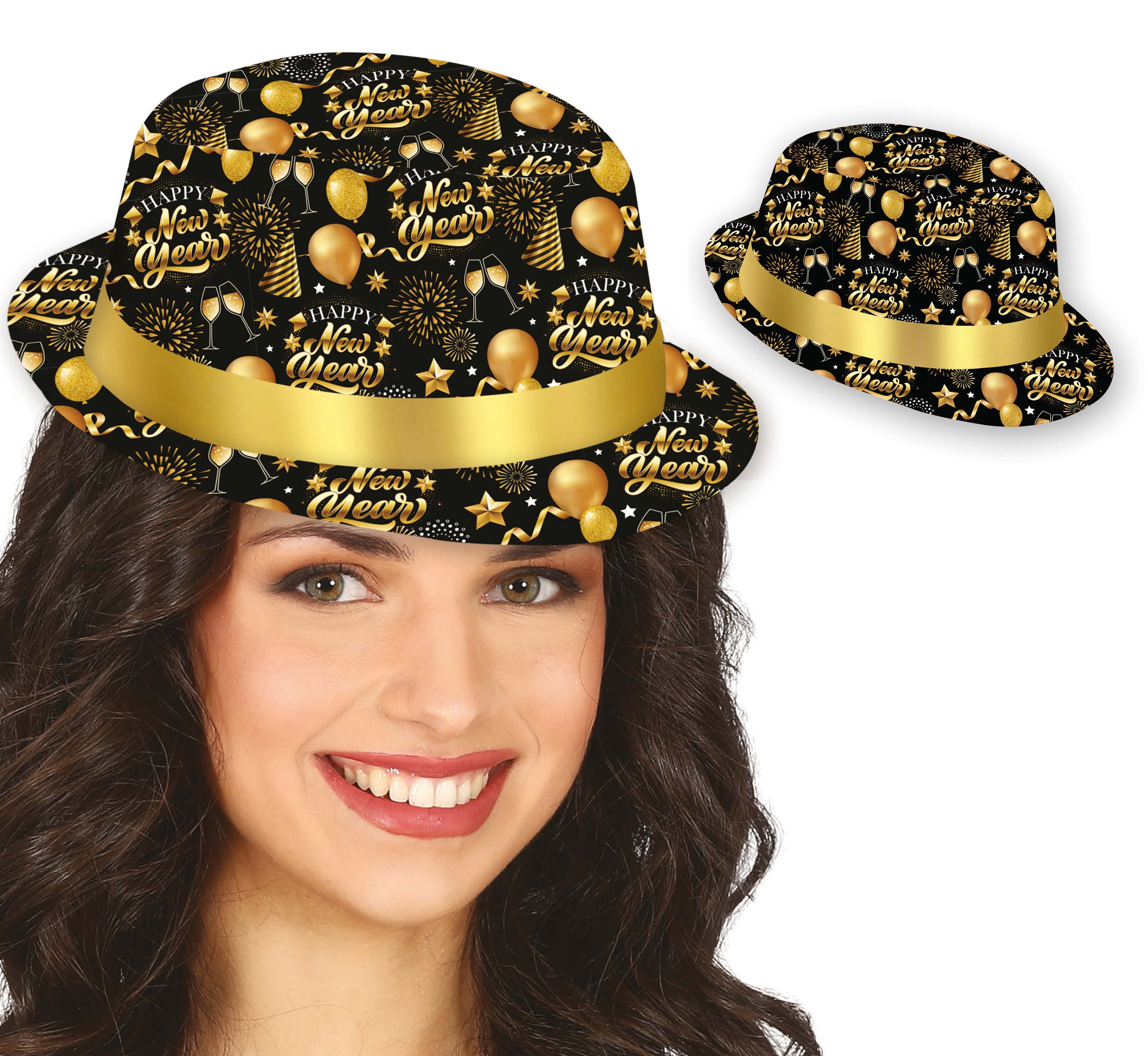 GP13879 – Silvester Gala Partyhut Glänzend – Farbe: Schwarz / Gold