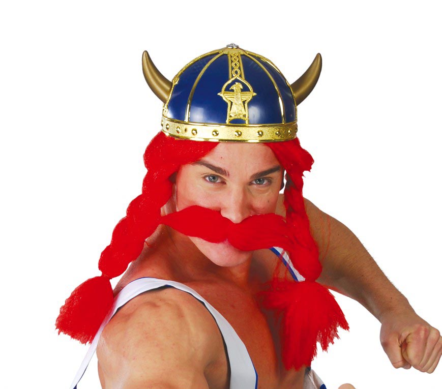 Gallier Helm für Herren blau mit Hörnern