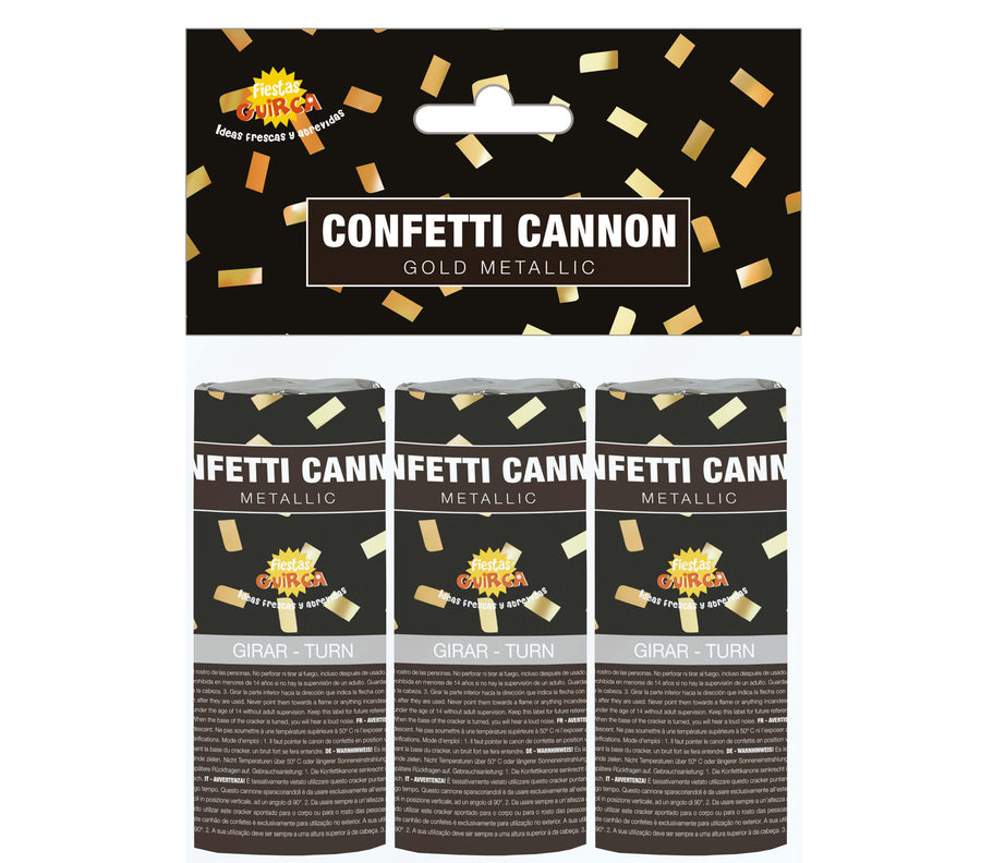 Konfettikanone 105 mm 3er Set gold