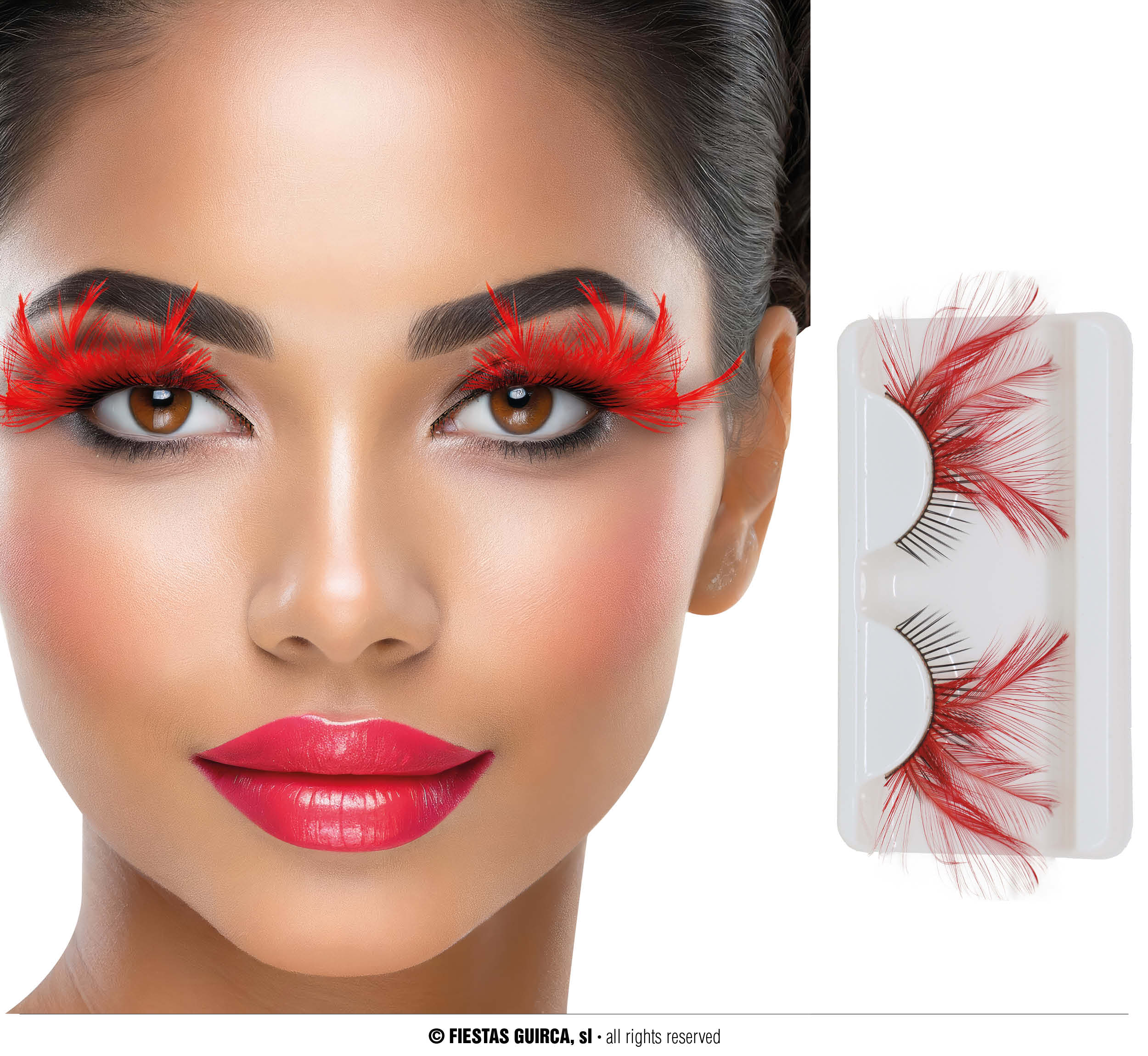 GP15064 – Halloween Fantasie Wimpern Rot Gefieder – Farbe: Rot