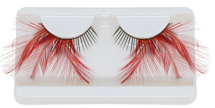 GP15064 – Halloween Fantasie Wimpern Rot Gefieder – Farbe: Rot, Ansicht 2