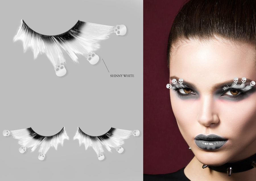 Totenkopf Wimpern für Erwachsene weiß