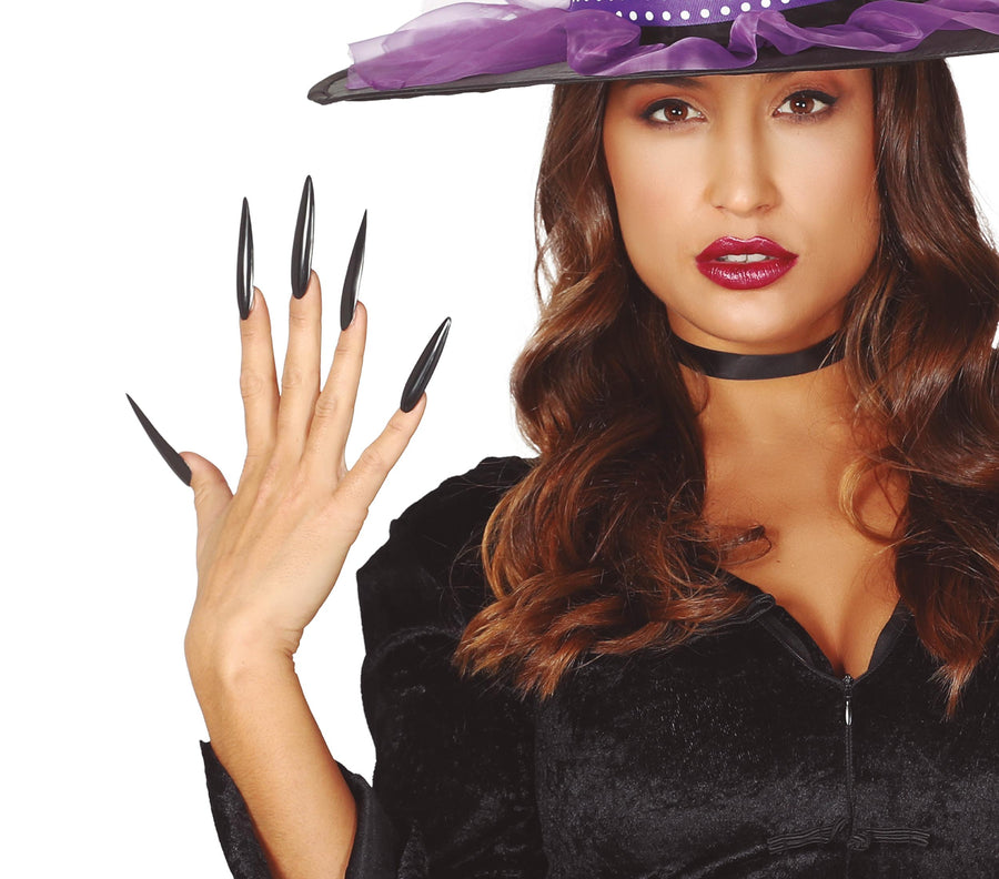 Hexen Nägel für Damen schwarz lang