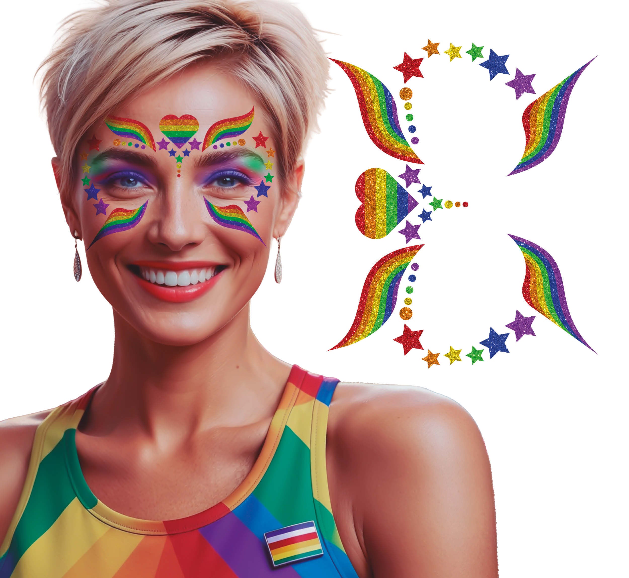 GP15599 – Regenbogen Fantasie Gesicht Aufkleber – Farbe: Mehrfarbig