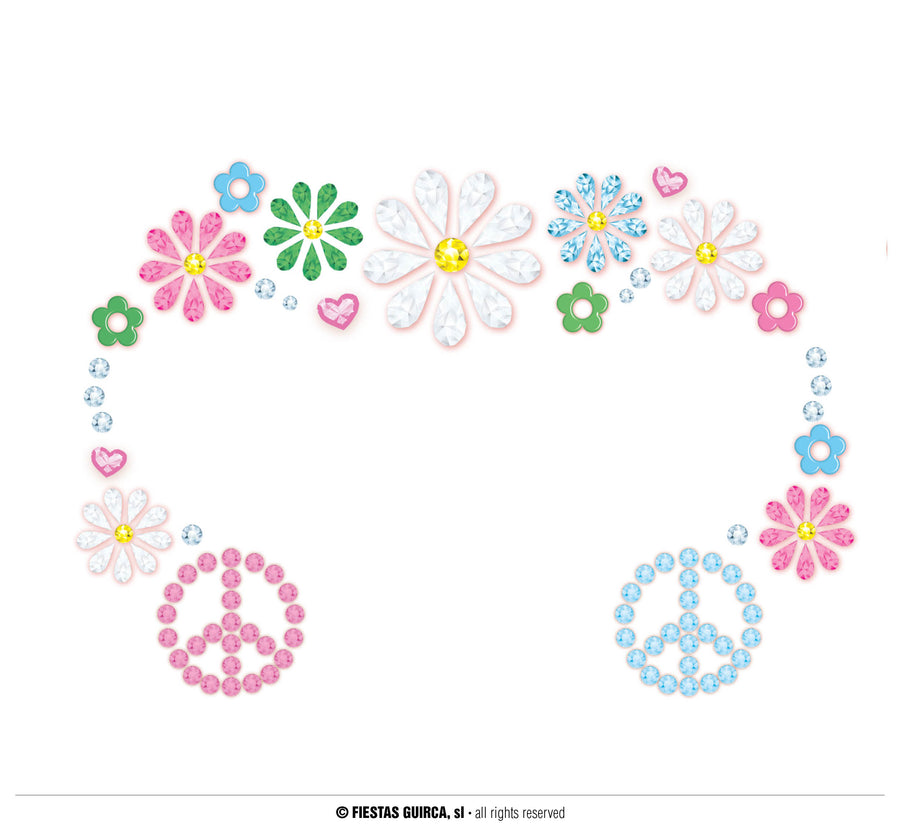 Hippie Gesichtsschmuck für Damen 10 x 13 cm Blumen