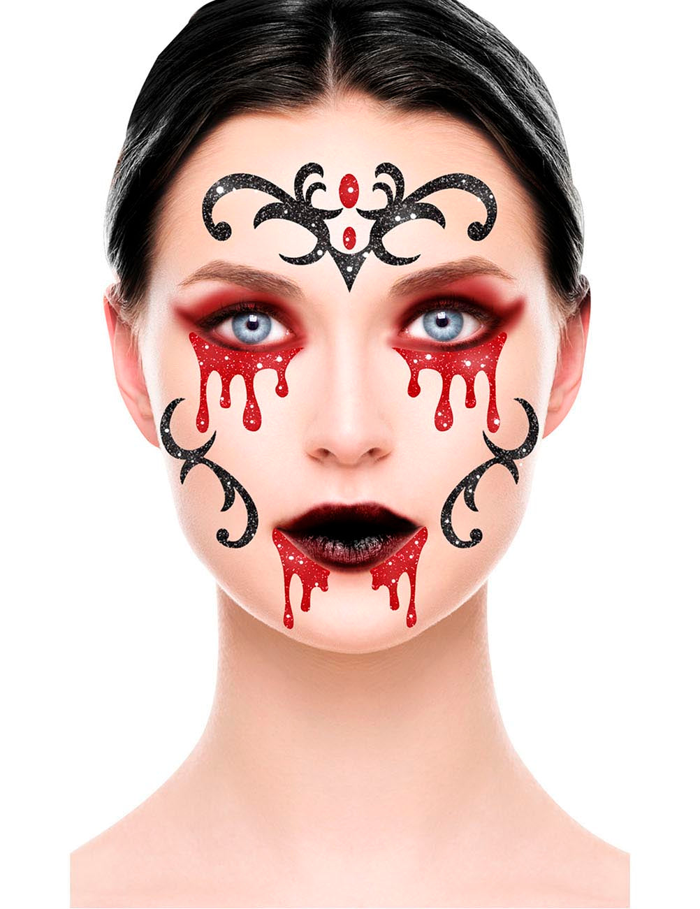 GP15861 – Vampir Halloween Gesicht Aufkleber Glitzer – Farbe: Schwarz