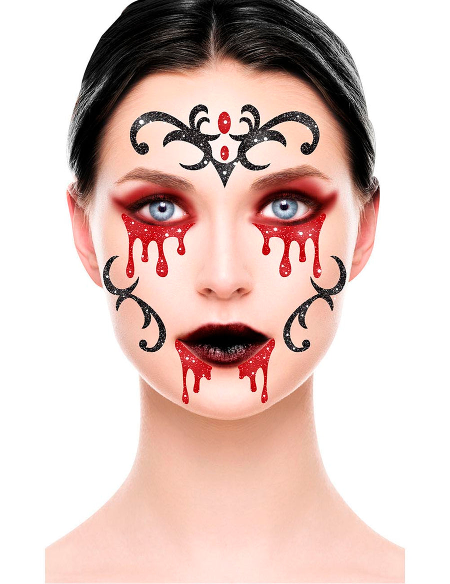 GP15861 – Vampir Halloween Gesicht Aufkleber Glitzer – Farbe: Schwarz, Ansicht 2