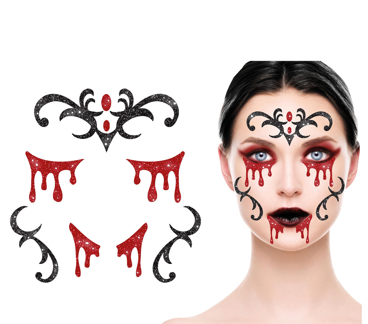 GP15861 – Vampir Halloween Gesicht Aufkleber Glitzer – Farbe: Schwarz