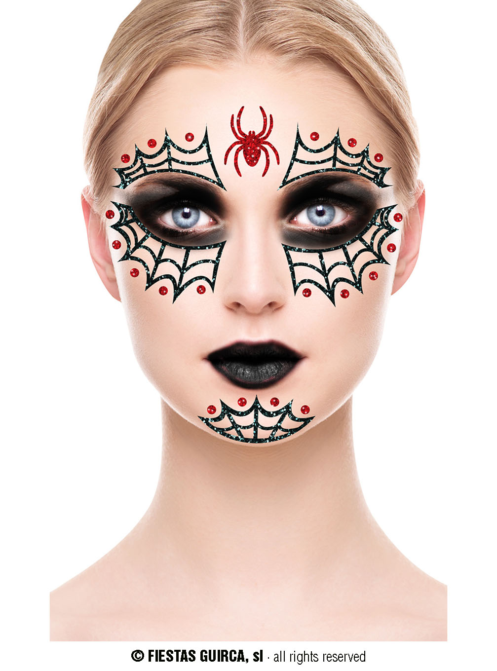 GP15862 – Halloween Spinnen Netz Glamour Gesicht Aufkleber – Farbe: Schwarz