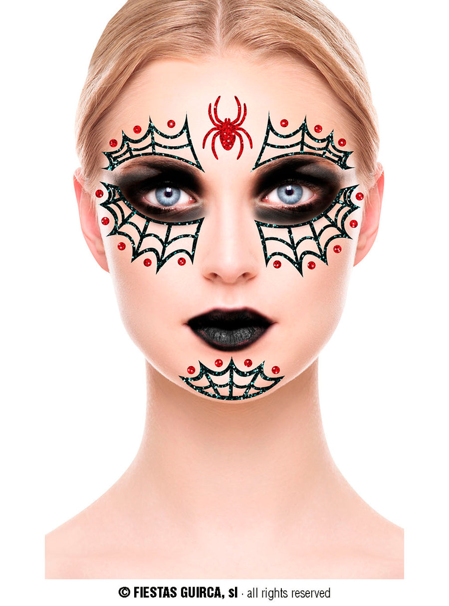 GP15862 – Halloween Spinnen Netz Glamour Gesicht Aufkleber – Farbe: Schwarz, Ansicht 2