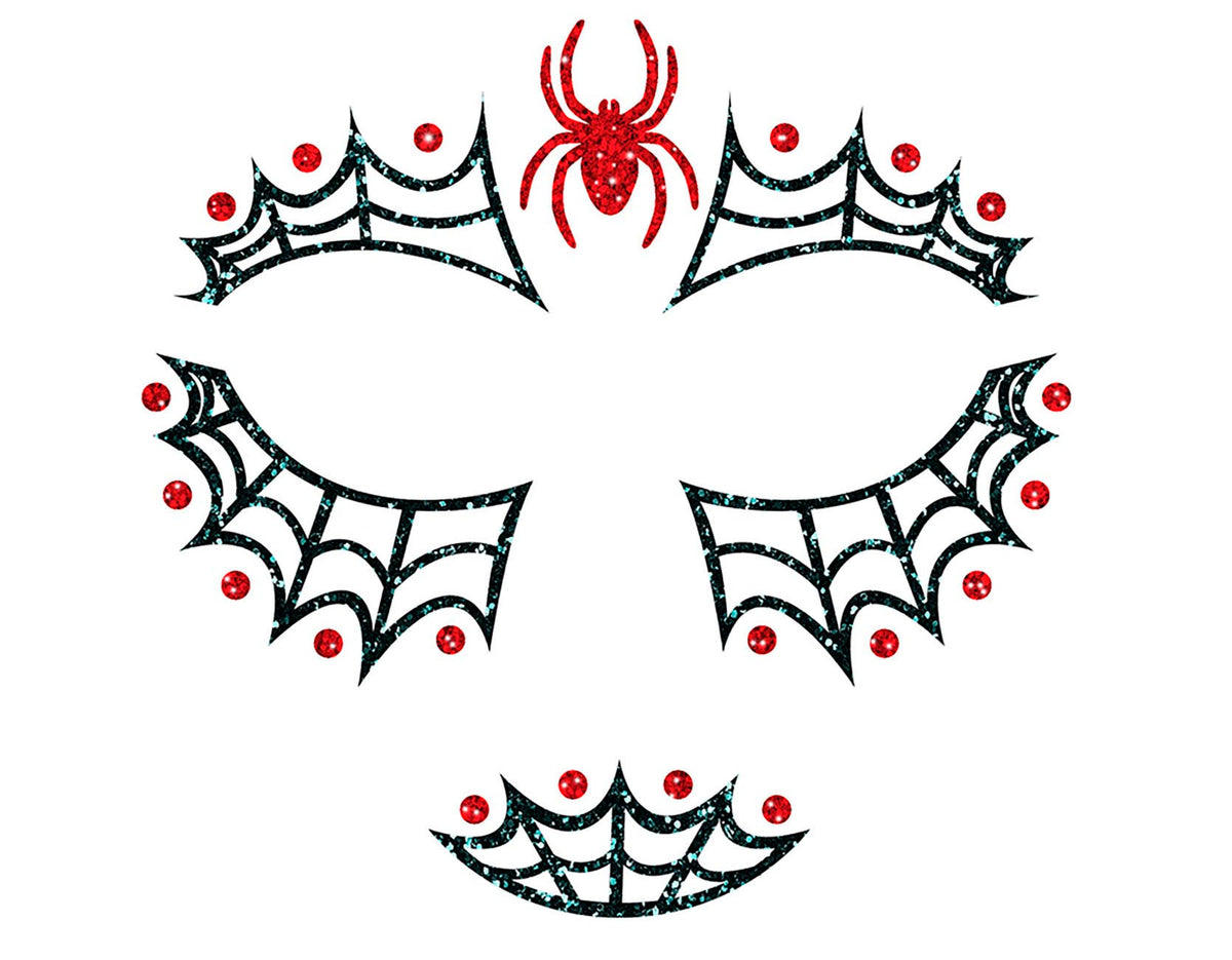 GP15862 – Halloween Spinnen Netz Glamour Gesicht Aufkleber – Farbe: Schwarz