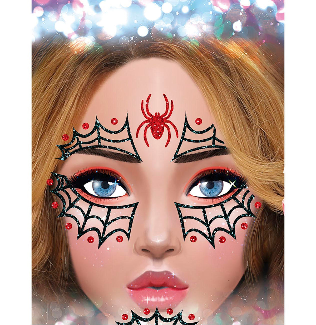GP15862 – Halloween Spinnen Netz Glamour Gesicht Aufkleber – Farbe: Schwarz