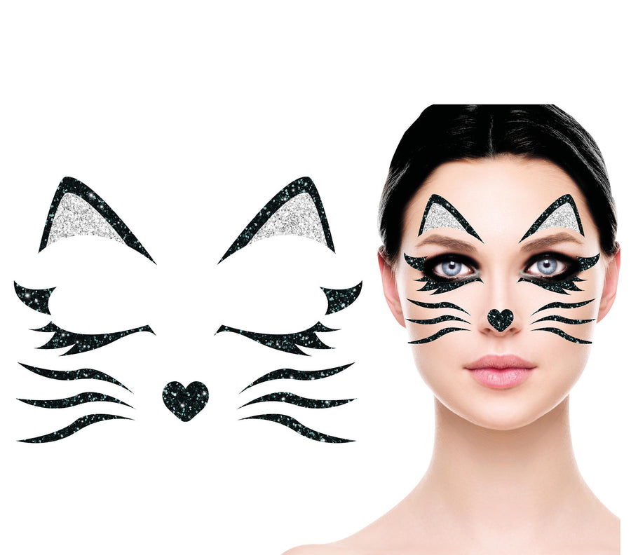 GP15863 – Katze Fledermaus Gesicht Aufkleber – Farbe: Schwarz, Ansicht 2