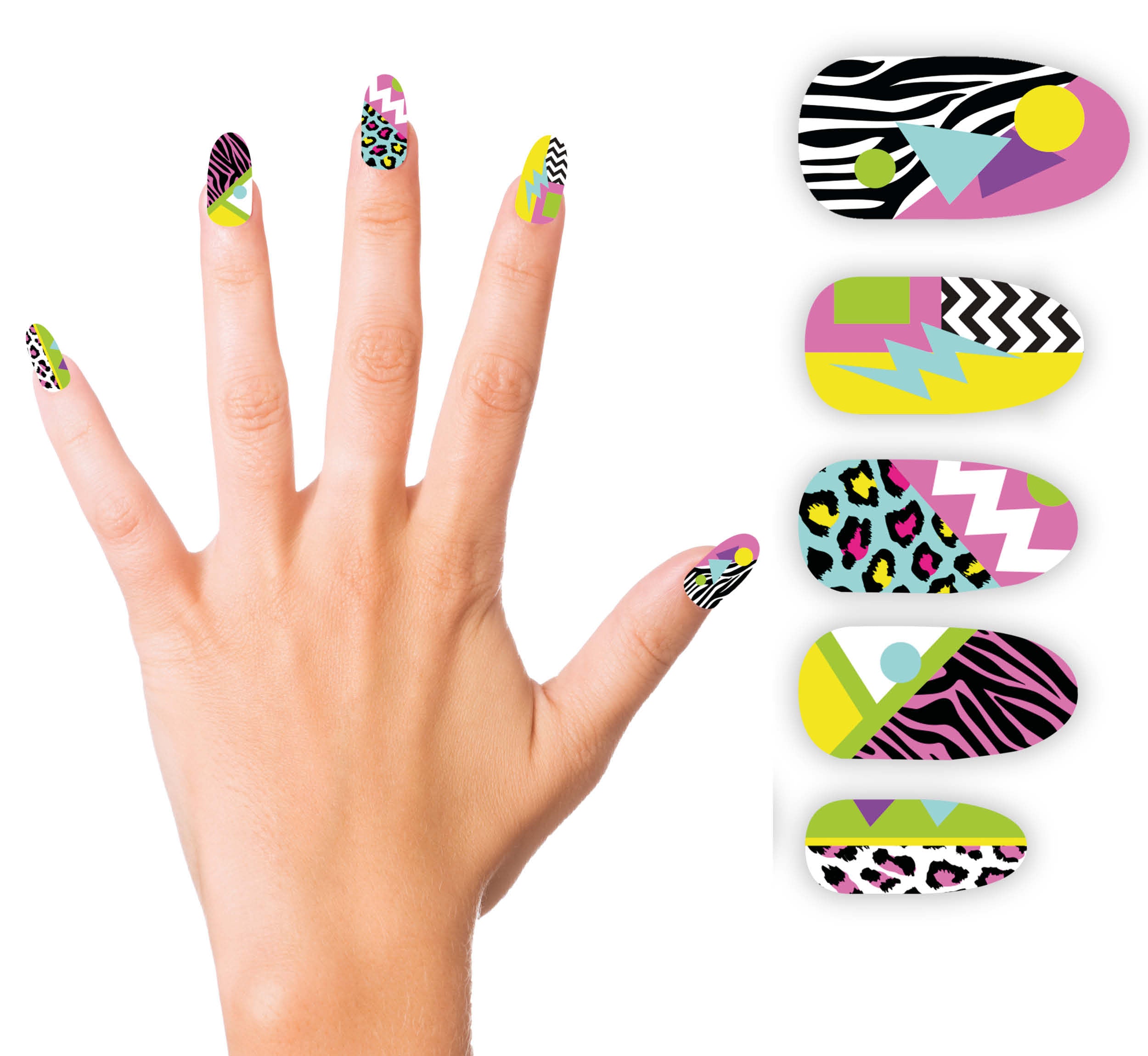 GP15933 – 80er Jahre Nagelkunst Design Karneval – Farbe: Mehrfarbig