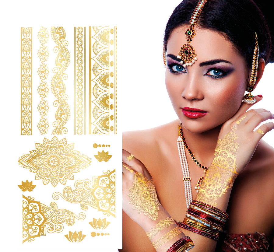 Orient Tattoo für Erwachsene 14 x 30 cm gold