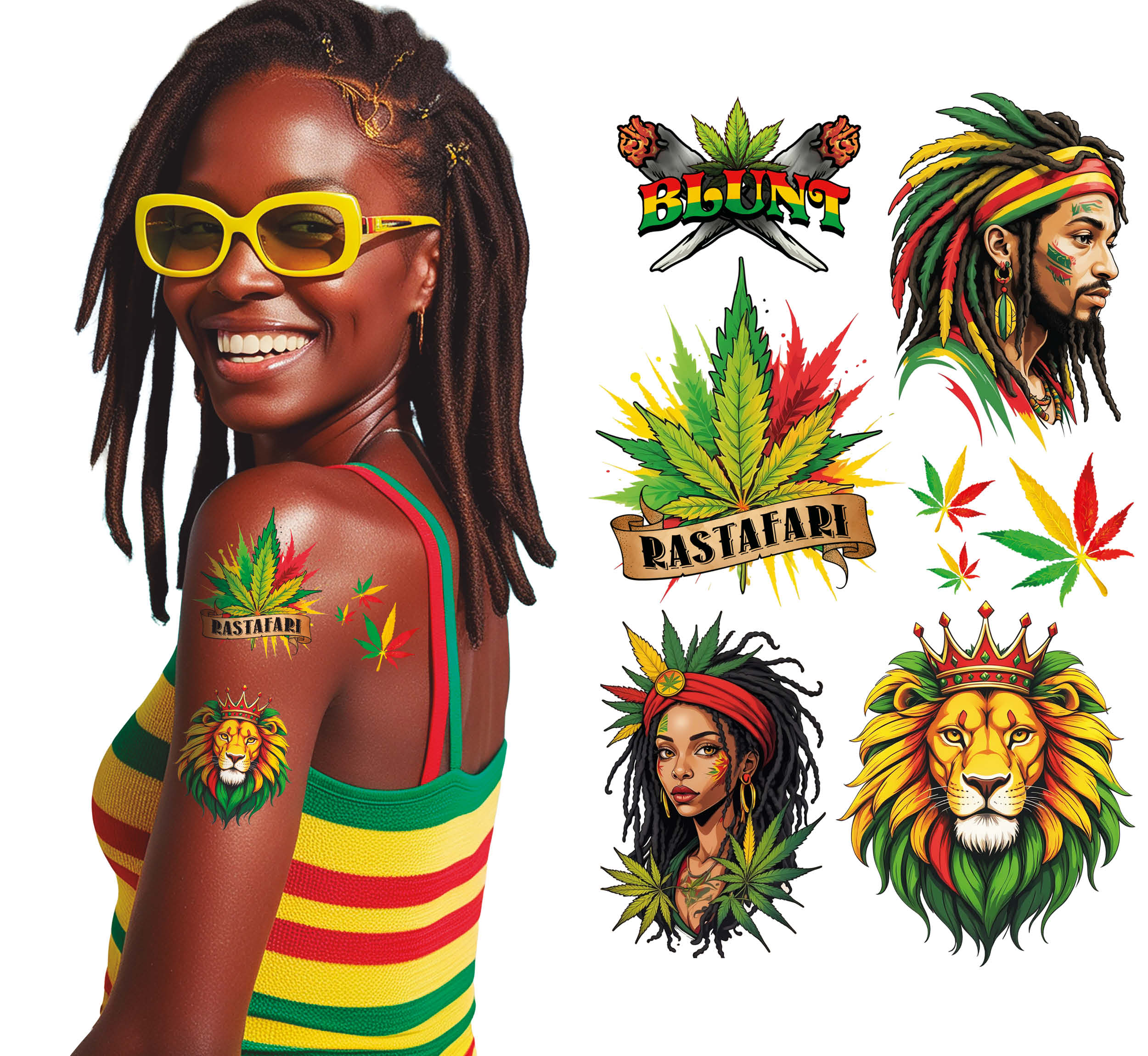 GP15964 – Rastafari Jamaica Tattoos Farbenfrohe – Farbe: Mehrfarbig