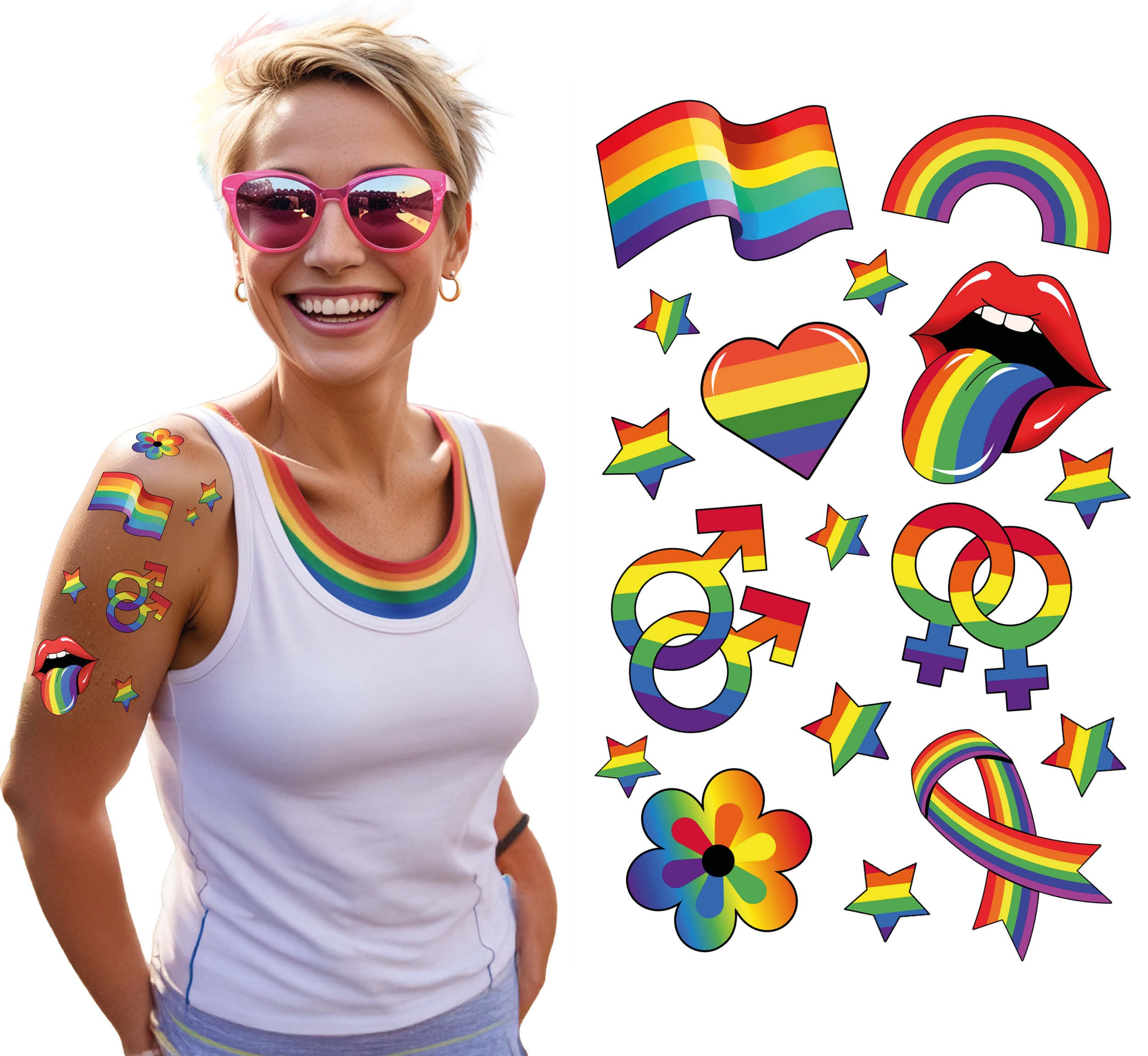 GP15965 – Regenbogen-Karneval Körperkunst Aufkleber – Farbe: Mehrfarbig