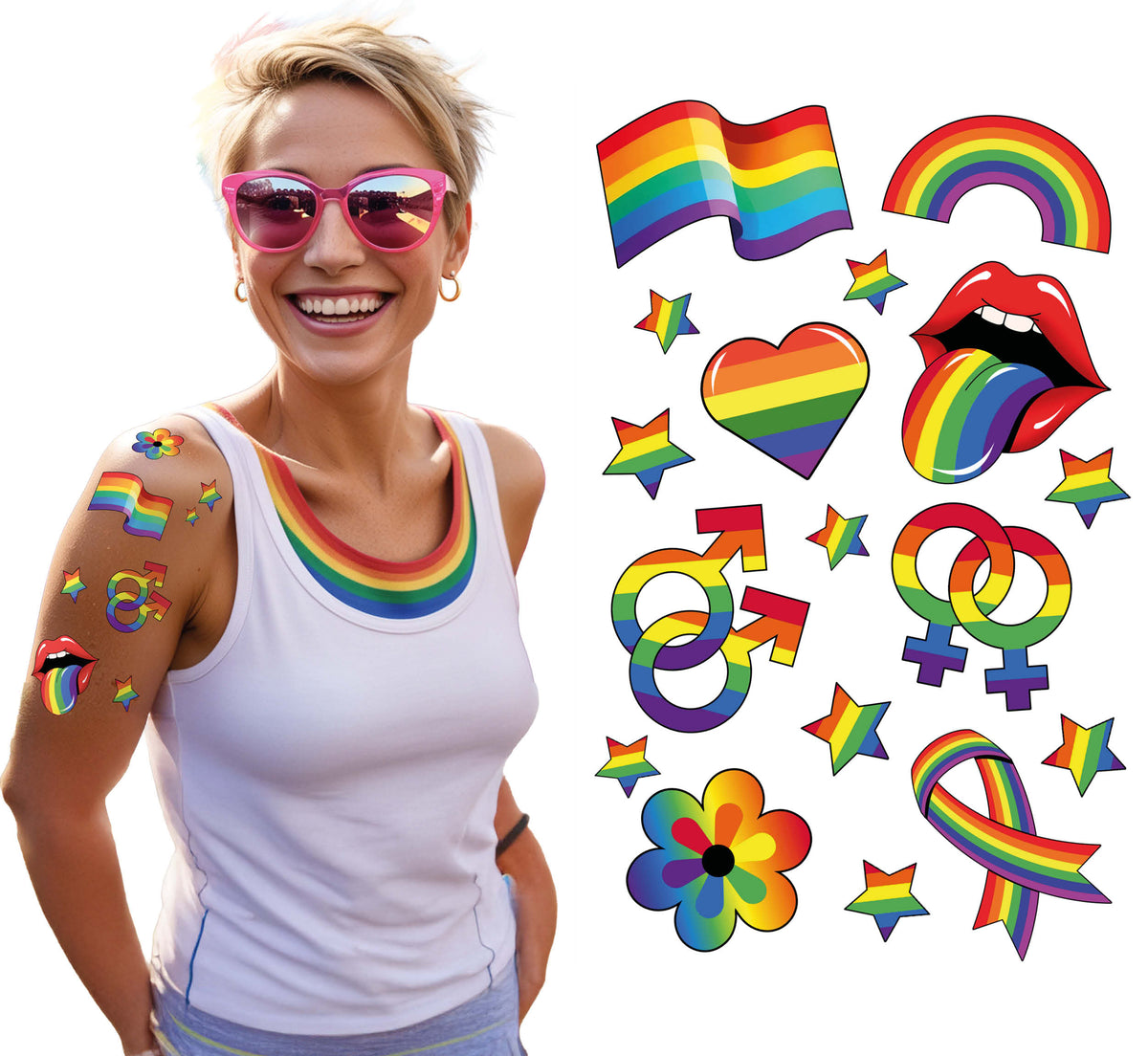 GP15965 – Regenbogen-Karneval Körperkunst Aufkleber – Farbe: Mehrfarbig