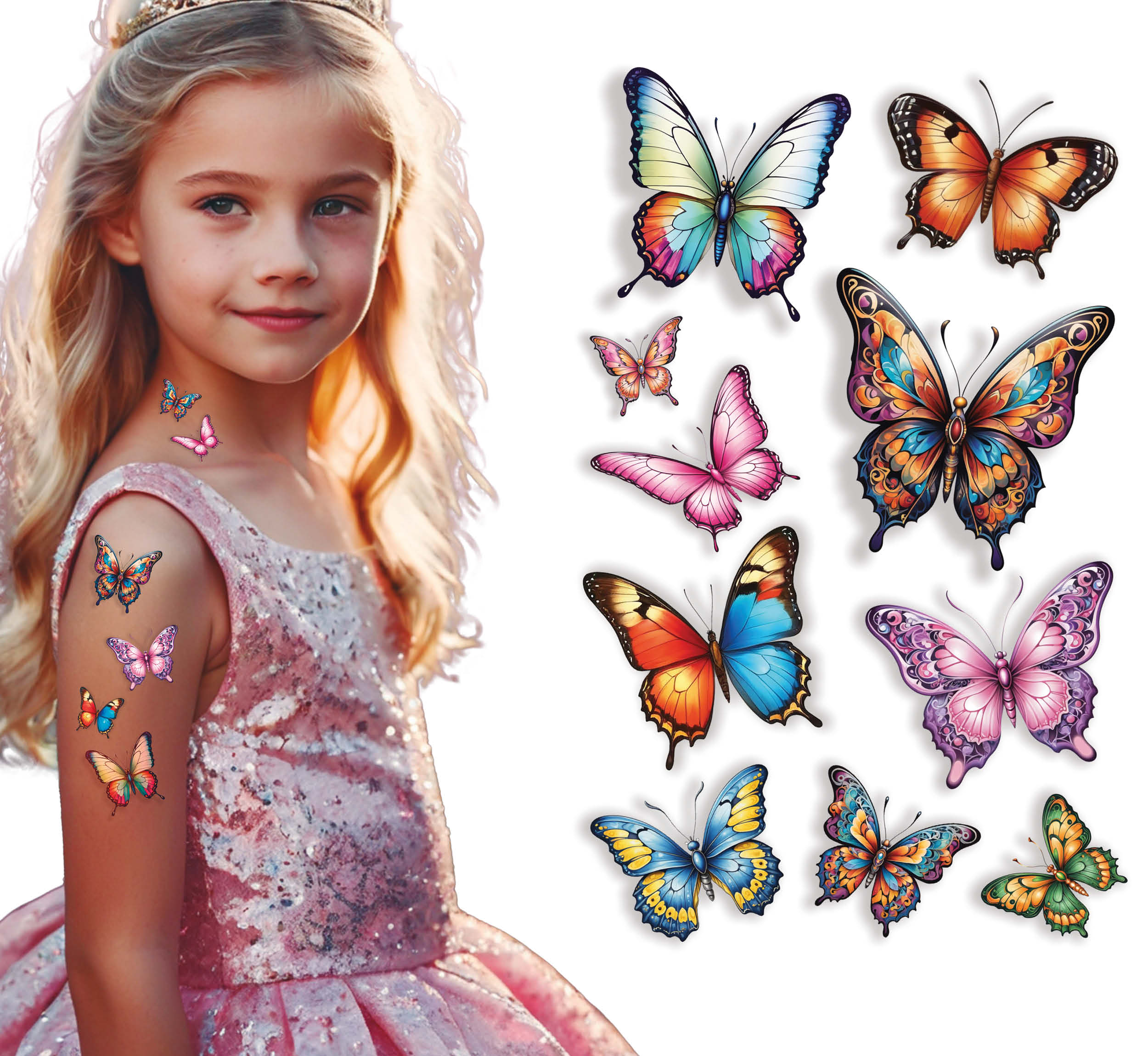 GP15971 – Tiere Schmetterling Körperkunst Tattoo Sticker – Farbe: Mehrfarbig