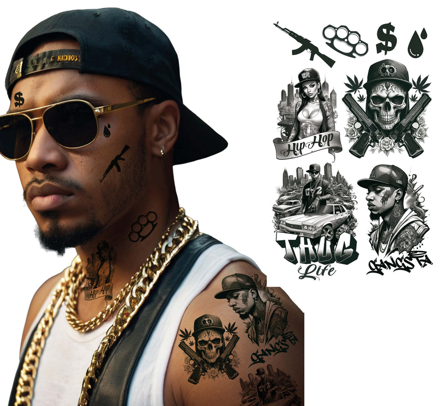Gangster Tattoos für Erwachsene 14 x 30 cm schwarz