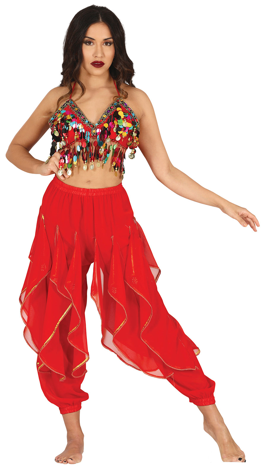 Bauchtanz Hose für Damen rot mit Volants