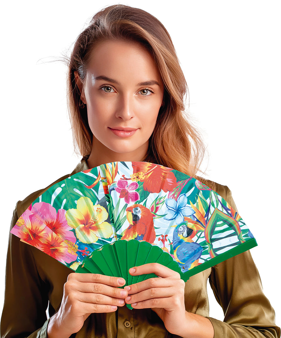 Hawaii Fächer für Erwachsene mit Blumenmotiv