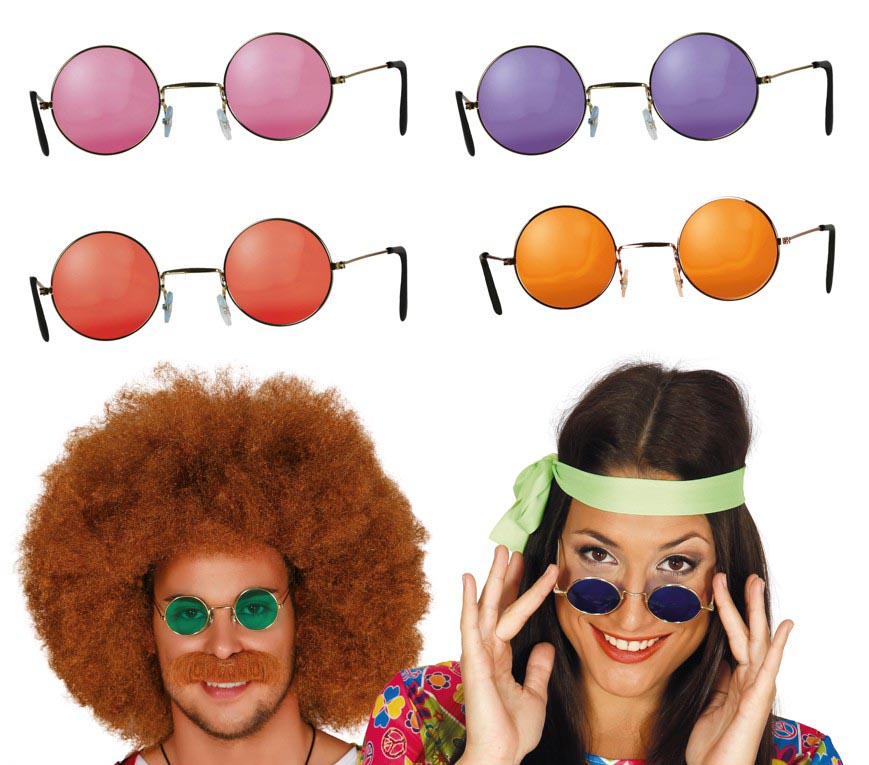 GP16201 – Hippie Brillen 60s Rund Bunte – Farbe: Mehrfarbig, Grün, Blau, Pink