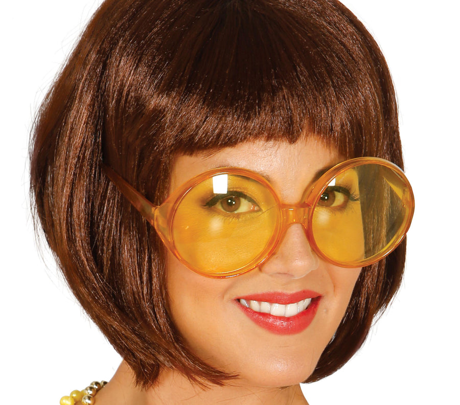 Hippie Brille für Erwachsene gelb groß