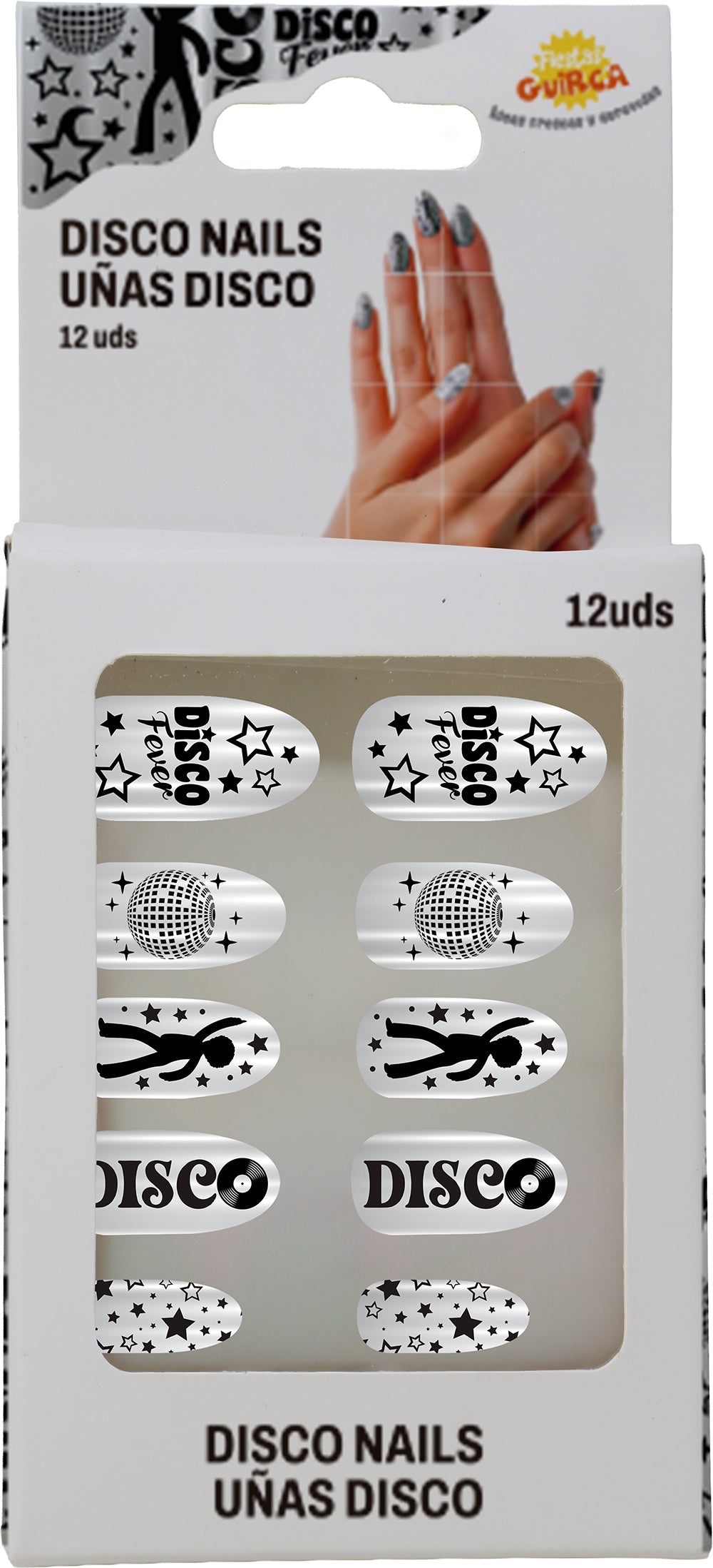 GP15981 – Motiv Kunstnägel für Erwachsene 12 Stück – Farbe: Silber / Schwarz