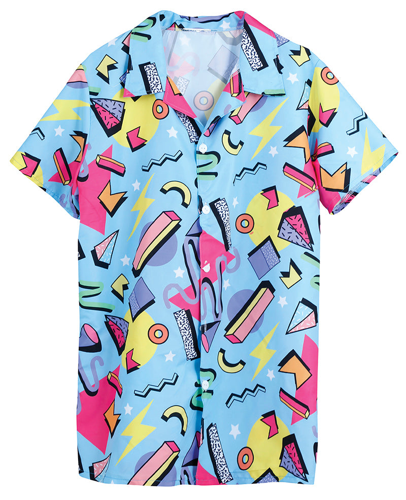 GP16400 – 80er Retro Geometrisches Design Hemd – Größe: 48 - 50 (M) – Farbe: Blau