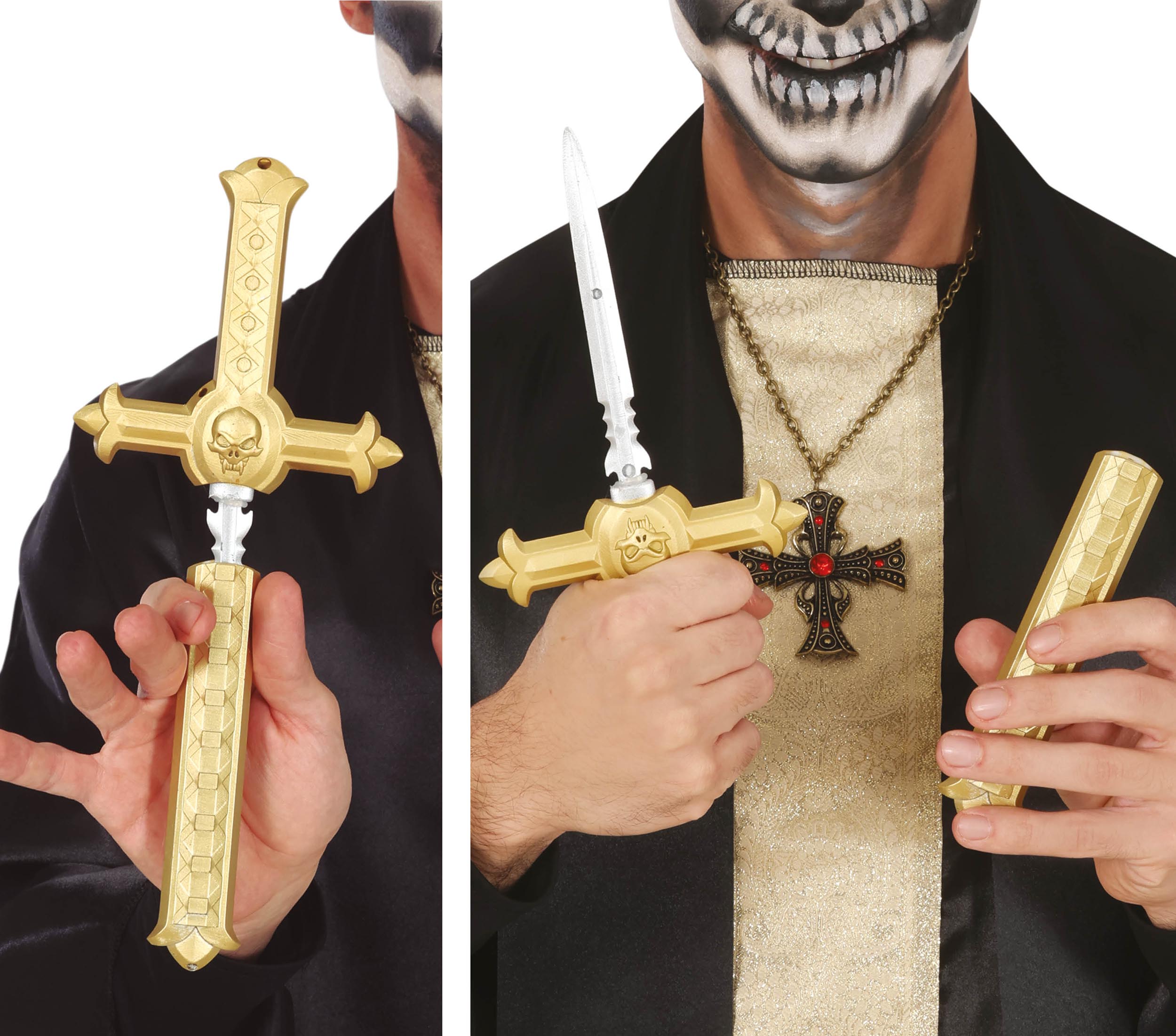GP16444 – Vampirjäger Kreuzzepter Halloween Dekoration – Farbe: Gold / Silber