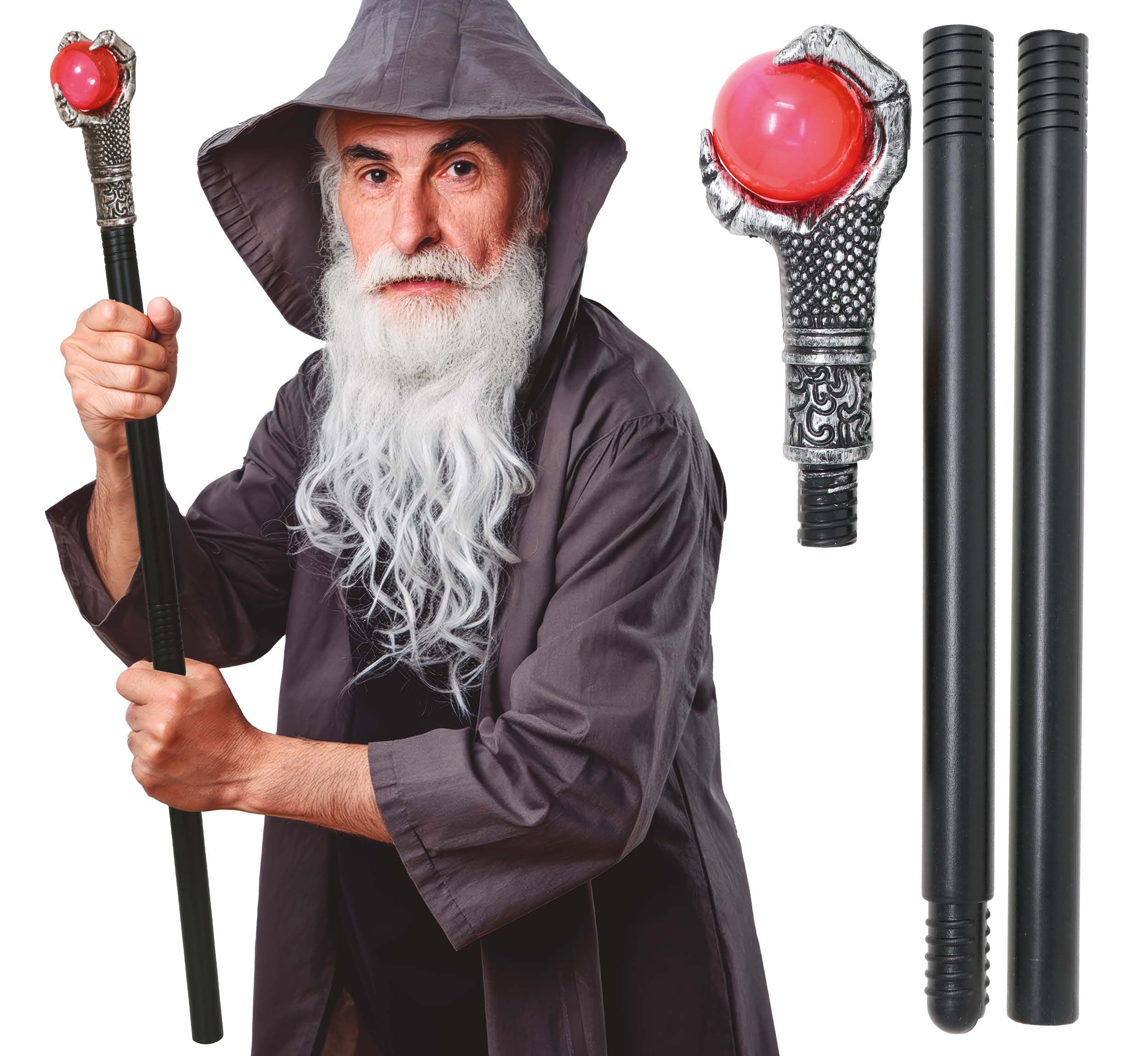 GP16483 – Mittelalter Magier Stock Mystischer Zauberer – Farbe: Schwarz / Silber