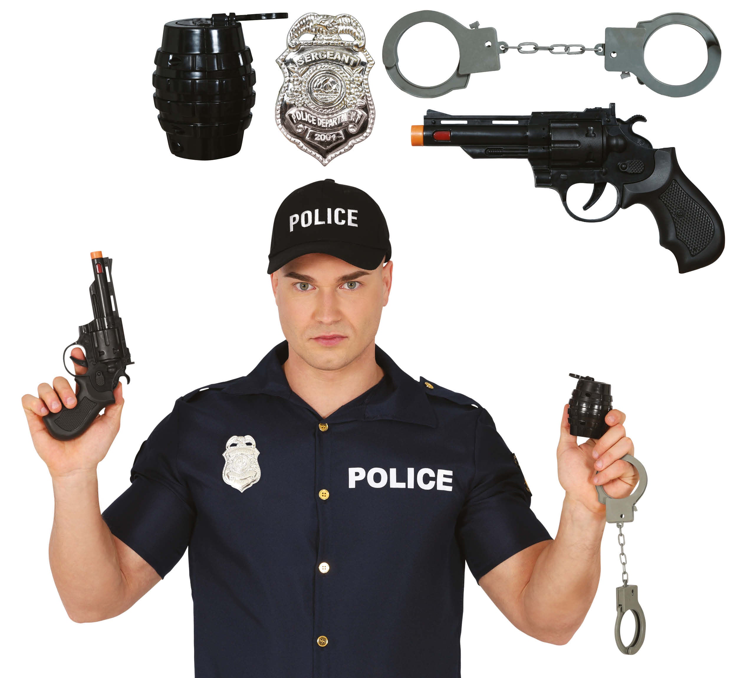 GP16617 – Polizei Karneval Kostümset – Farbe: Schwarz / Silber