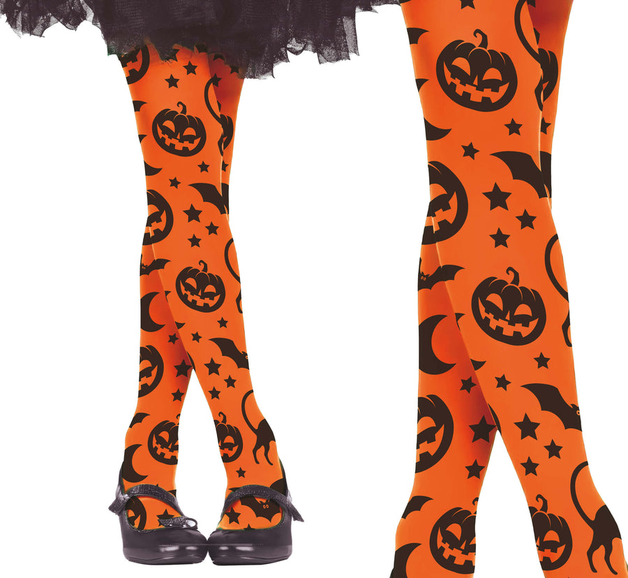 GP16660 – Halloween Kürbis Strumpfhosen Kinder – Größe: 3 - 6 Jahre, 7 - 12 Jahre – Farbe: Orange / Schwarz, Ansicht 2